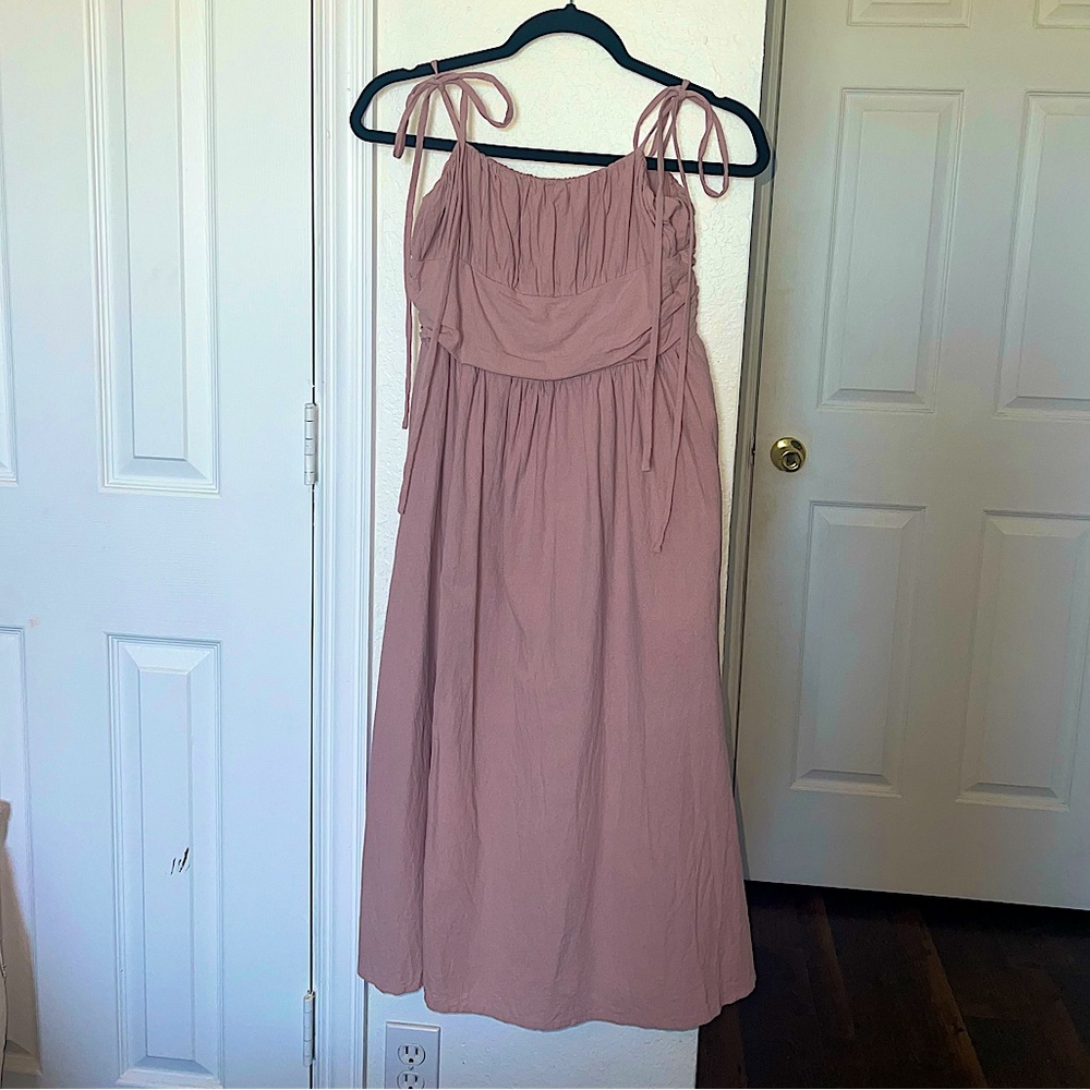 Pink midi dress with bow straps